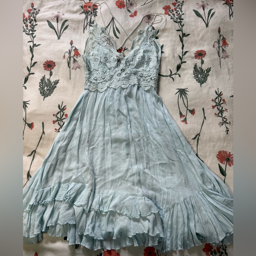 FP Adella Lace Trimmed Blue Dress